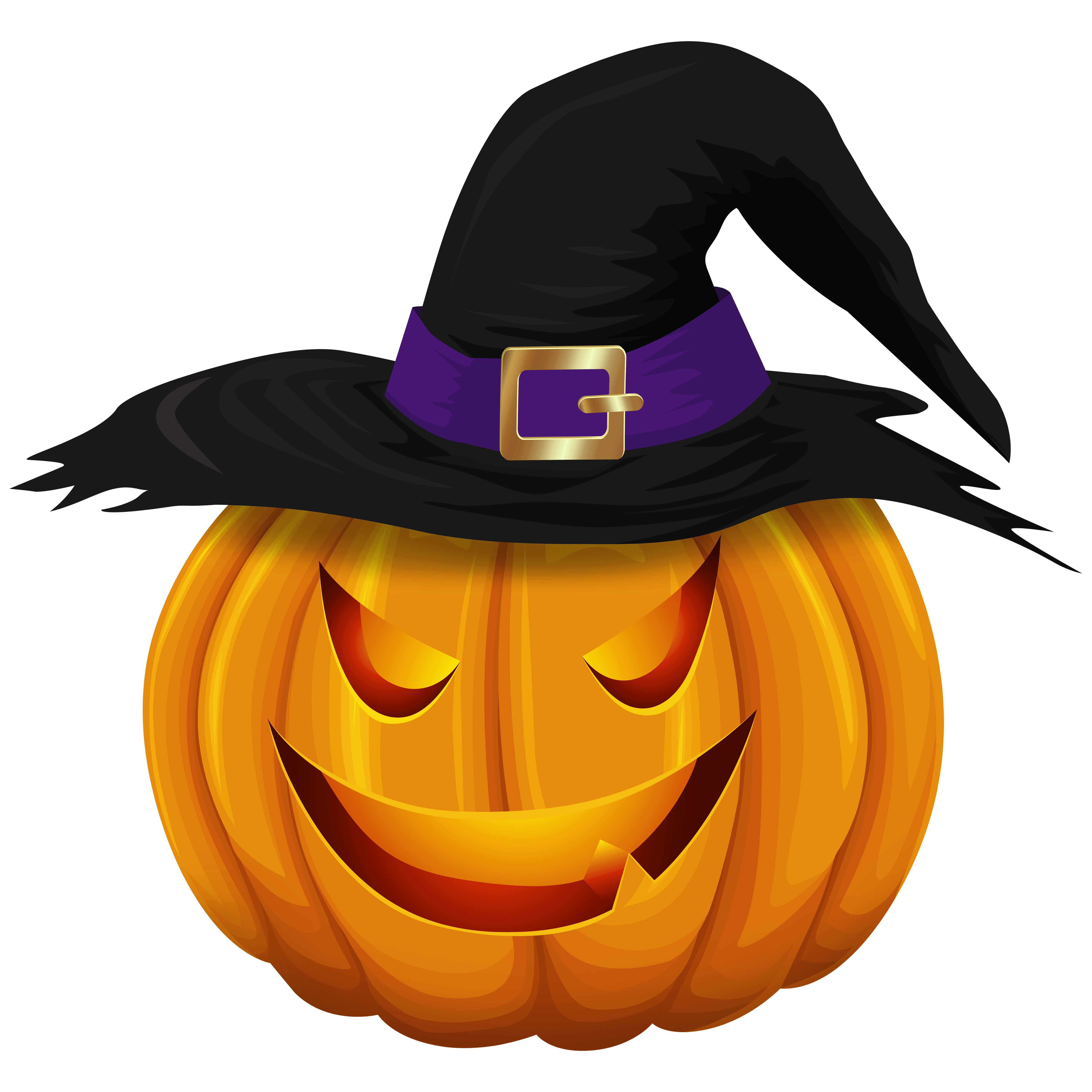 Halloween Pumpkin With Witch Hat Transparent Photo