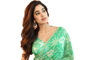 Janhvi Kapoor In Green Saree PNG